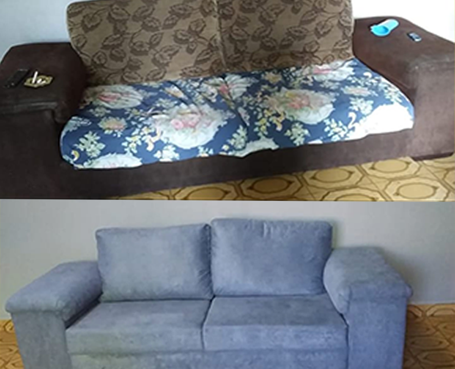 Sofá reformado - antes e depois